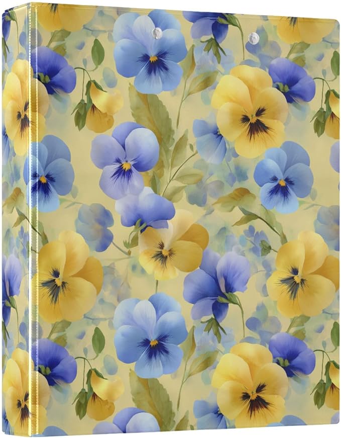 Watercolor Floral D Ring Binders 1.5 Inch with Clear Pocket, School Office Supplies Water Resistant Kitchen Recipe Organizer Hard Round Ring View Binders with Aesthetic Print