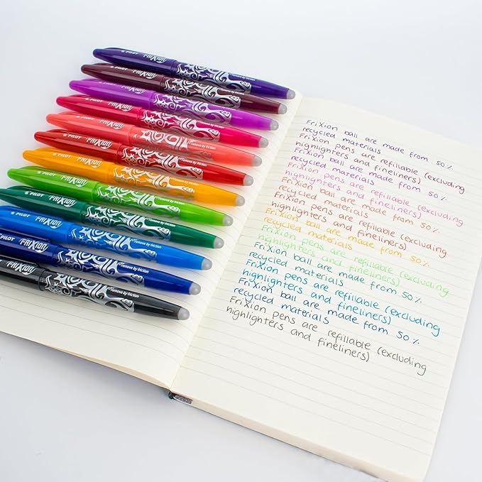 Pilot Frixion Heat/Friction Erasable Rollerball Pen FR7 - Medium Line 0.7mm Tip Nib - Bright Pillow Pack of 5 - Red, Orange, Pink, Light Blue & Lime Green