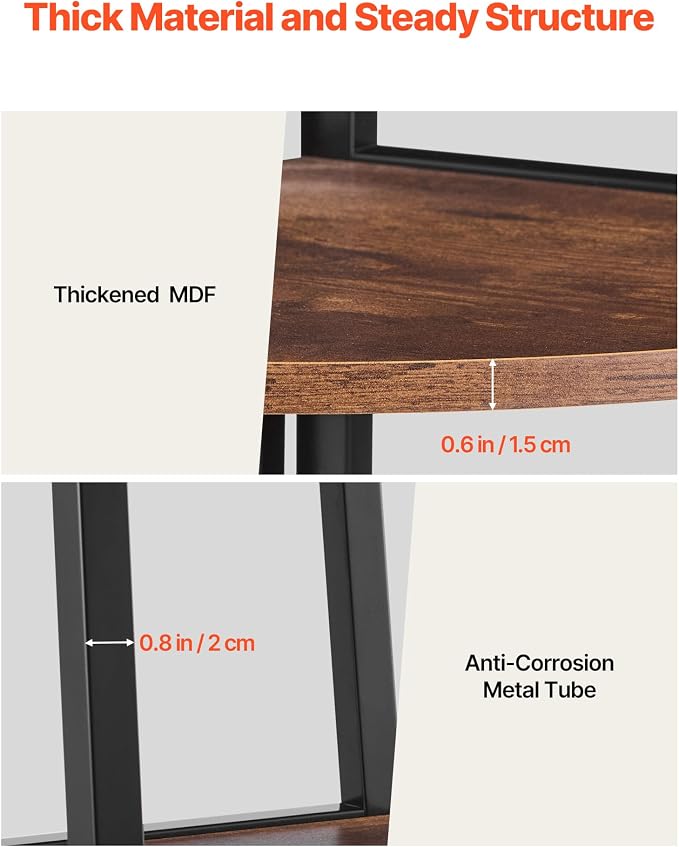 VEVOR 5 Tier Corner Shelf, Tall Corner Bookshelf Plant Rack, Wall Shelves Tower Storage Organizer with Metal Frame & Wooden Shelves, Narrow Display Book Shelf Rack for Bedroom, Living Room, Office