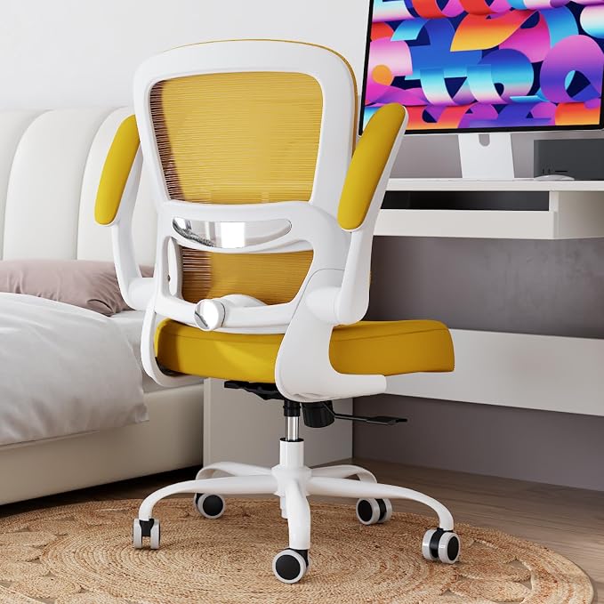 TRALT Office Chair - Ergonomic Desk Chair with Adjustable Lumbar Support, Mesh Computer Chair, Executive Chair for Home Office Comfortable Lumbar Support (1, White Yellow)