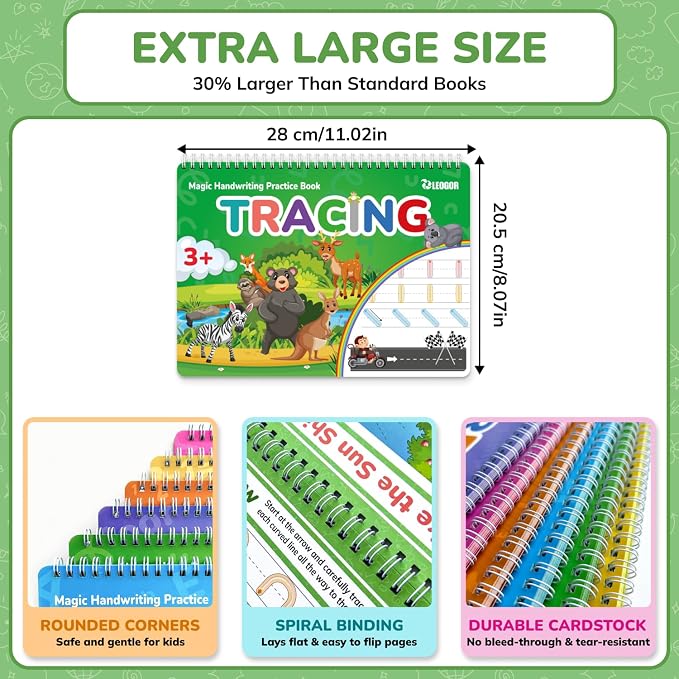 LEOGOR Magic Grooved Writing Practice for Kids - 6 Grooved Writing Books for Kids 3-5 & 6-8 - Disappearing Ink Handwriting Books - Traceable Letters Numbers for Preschool - Reusable Learning Activity