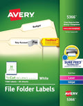 Avery TrueBlock File Folder Labels, 2/3" x 3-7/16", White, 5 Packs, 7,500 Printable Labels Total (5366)