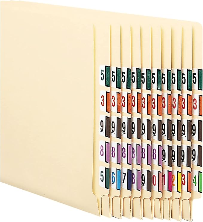 Smead BCCRN Bar-Style Color-Coded Numeric Label, 0-9, Label Roll, Assorted Colors (67380)