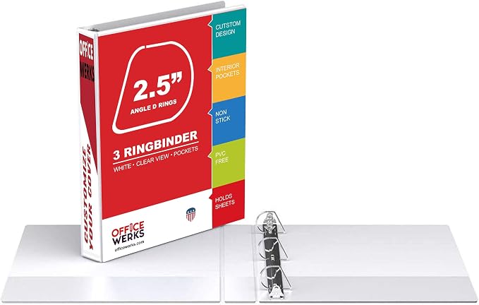 Performore 3 Ring Binder, Professional Angle D Ring 2.5 Inch, Presentation Folder for Standard Pages 8.5 x 11 with Pockets, Crystal Clear View White (4 Pack) - Ideal for Office Supplies