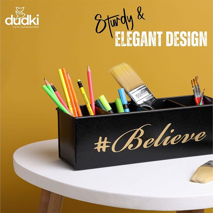 DUDKI Home Present Desk Organiser 4 compartments Decorative Pen Pencil holder, Vanity Kit, Travel Box, Makeup Box, Cosmetic Box, Storage Box, knife Holder, Spoon Holder - Gift Office Desk Decor