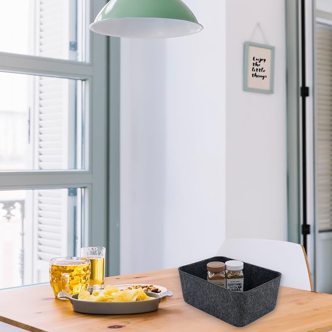 Felt deep Storage Bins lidded Drawer Organizer Caddy Charcoal Box