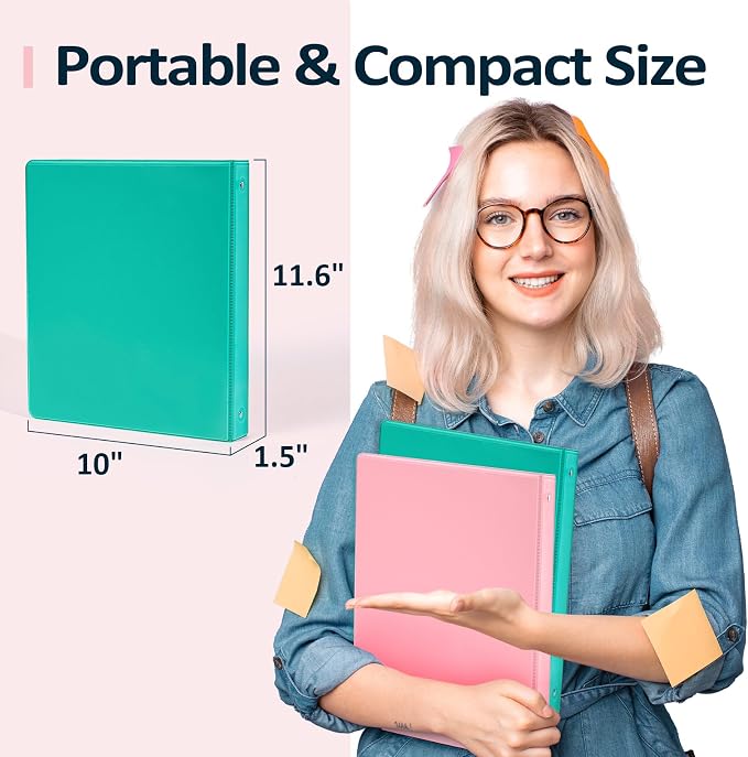2 Pack BinderX Extra Durable 3 Ring Binder, 1 Inch Binder Round Rings, Fits 350 Sheets of 8.5x11 Paper, Customizable View Cover with Inside Pockets, Cute 1 Inch Binders 3 Ring, Pink & Aqua Blue