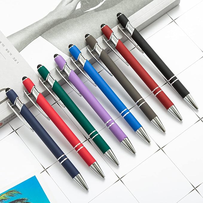 HEYZARDA Personalized Pens with Name Text Logo Custom Ballpoint Pen for Business Office Events with Stylus for Touchscreen 50 Pcs Black