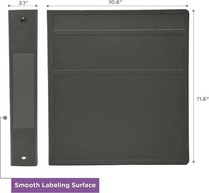 Carstens 1.5-Inch Heavy Duty 3-Ring Binder - Side Opening, Charcoal Gray, Durable Plastic, Precision No-Gap Rings, Waterproof Cover, No Pockets, Holds 250 Sheets, BPA-Free, Made in USA (2042-3R)