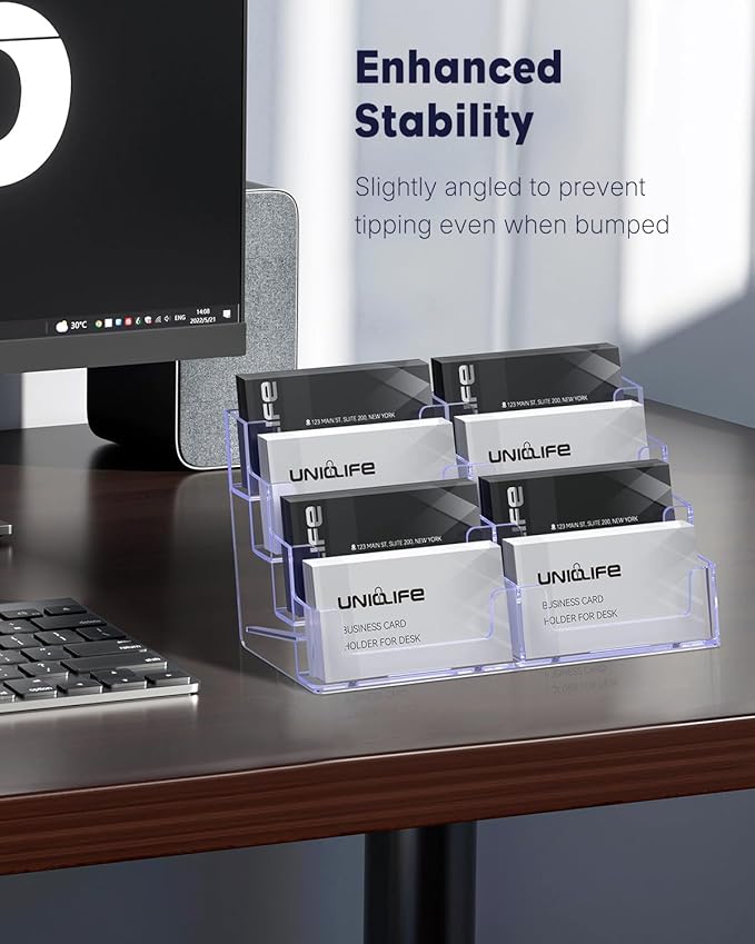 Uniclife 2 Pack Acrylic Business Card Holder for Desk 8 Slots Clear Business Card Display Stand for Men & Women Desktop Business Card Organizer Card Stand for Office Home Exhibition, 480 Card Capacity