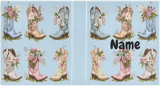 Custom 3 Ring Binder Cowboy Boots Flowers 1.5" Round Ring Binders Personalized Name View Binder with 200 Sheet for Kids School Supplies Women Men Office, 1 Pack