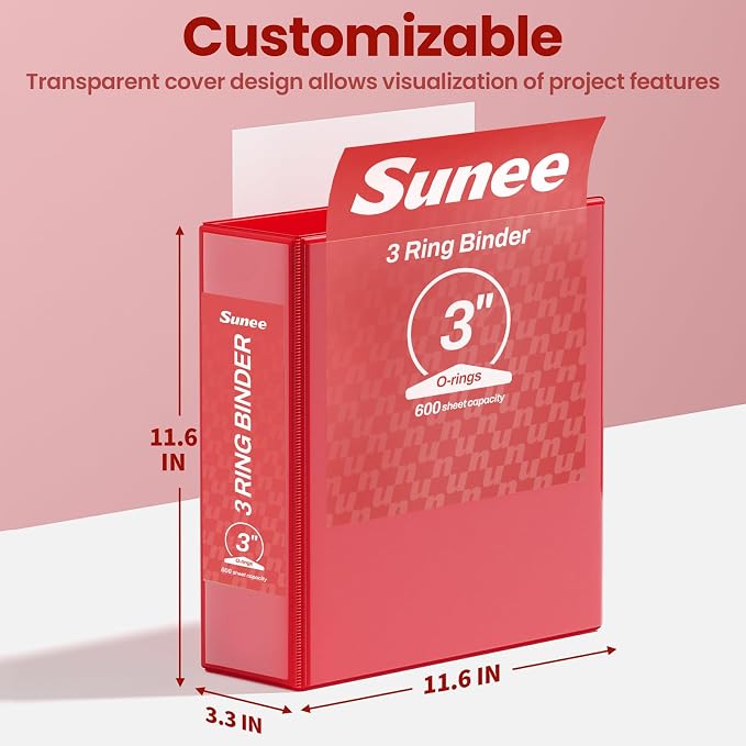 SUNEE 3 Inch Binders 3 Ring 4 Pack, 3" Large Classic 4-Color Binder Set (8.5x11 Inches) for Office, School or Home Supplies
