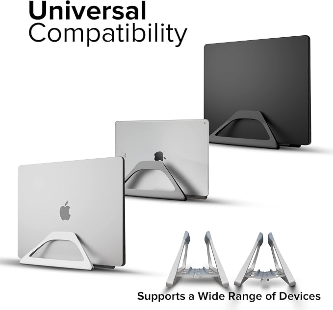 Aluminum Vertical Laptop Stand with Gravity Auto-Lock – Adjustable Laptop Holder Vertical fits MacBook Pro/Air, Chromebook & Gaming Laptops up to 17.3" – Space-Saving Desktop Dock - Silver