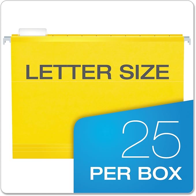 Pendaflex Reinforced Hanging File Folders, Letter Size, Yellow, 1/5 Cut, 25/BX (4152 1/5 YEL)