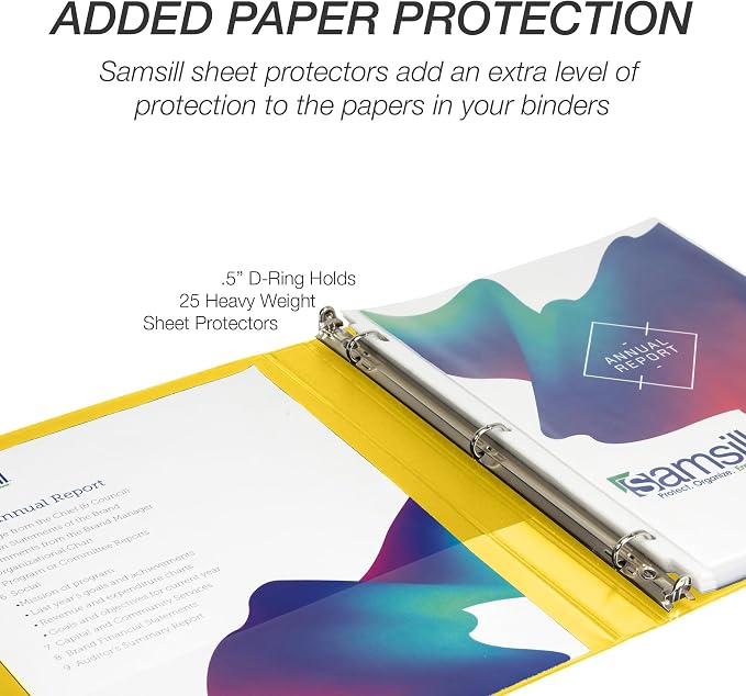 Samsill Durable 0.5 inch 3 Ring Binder, D Ring Binder, 100% Recycled Chipboard, Yellow, 12 Pack