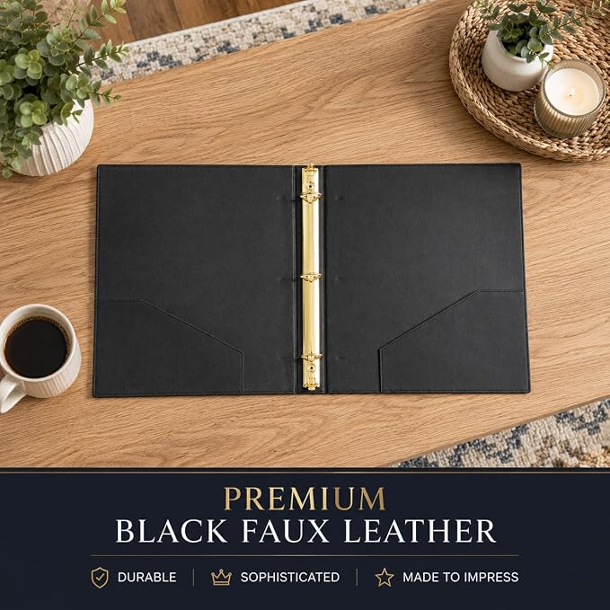 Paper 'n Such Welcome Binder for Short Term Rentals – Black Faux Leather 3 Ring Folder for Airbnb, Vacation Home, House Manual & Guest Information - Letter Size