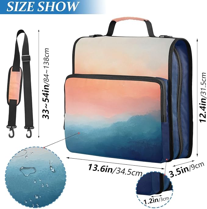 Ombre Smoky Mountains Zipper Binder with Shoulder Strap Trapper Keeper 3 Ring Binder Organizer Large Capacity Multiple Compartments for School Office
