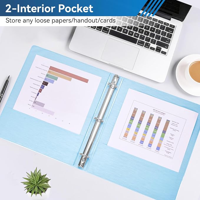 SUIN 1-inch 3 Ring Binder with 2 Interior Pockets, 1''Durable Binders Holds US Letter Size 8.5'' x 11'' Paper - Versatile Binders for Office, Home, and School Use, 6 Pack Brush Finish