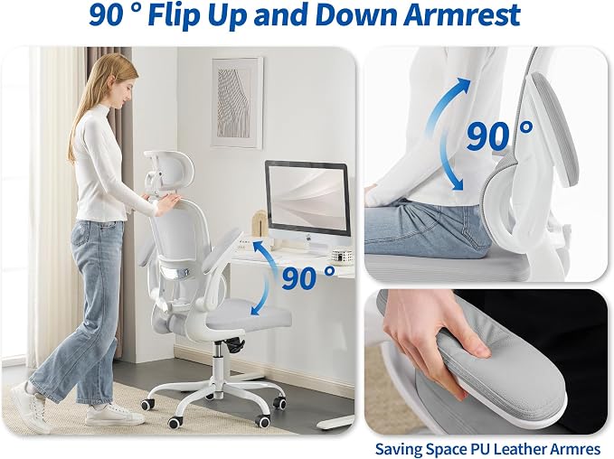 TRALT Office Chair Ergonomic Desk Chair - Gaming Chair with Lumbar Support | 330 LBS Home Office Desk Chairs with Headrest, Reading Chair with Flip-up Armrests, Comfortable Computer Chairs (1, Grey PU)