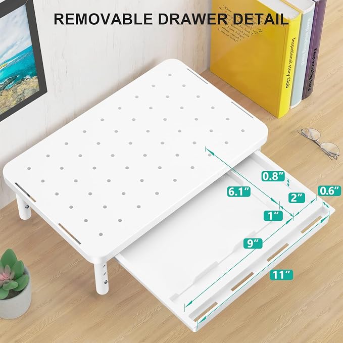 WALI Computer Monitor Stand with Storage, Monitor Riser 3 Height Adjustable | Laptop Riser with Airflow Vents, Desk Organizer for Computer, Printer, Notebook (PTT002-W), 1 Pack, White