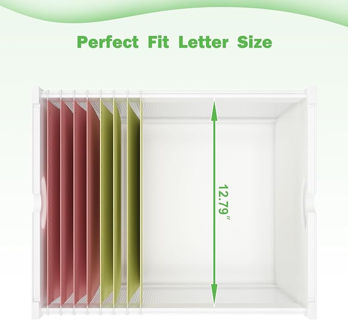Bamboo Hanging File Box Organizer with Lids, File Folder, White, 2 Pack