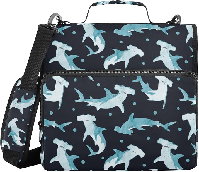 Hammerhead Shark Binder Bag 3 Ring Zipper with Handle Shoulder Strap | for School Work Office Organizer Storage Case