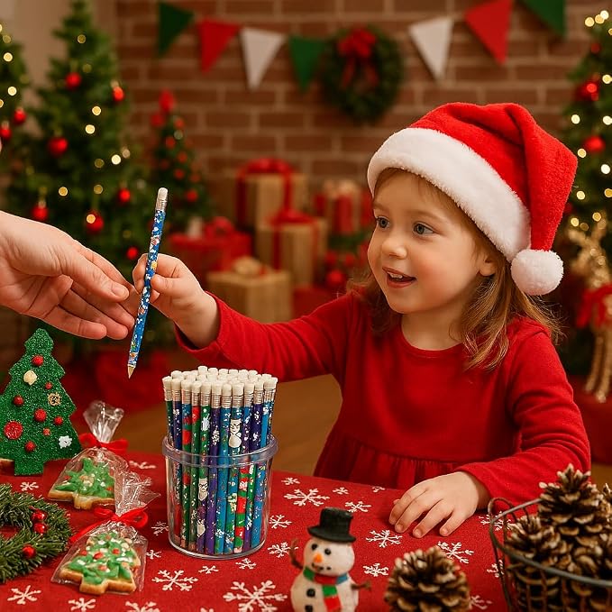 Anderson's Winter Fun Pencil Tub, 144‑Piece Assorted #2 Pencils, Cheerful Winter & Christmas Designs, Classroom Rewards for Kindness, Good Behavior, Academic Achievement, Holiday Parties, Festivals