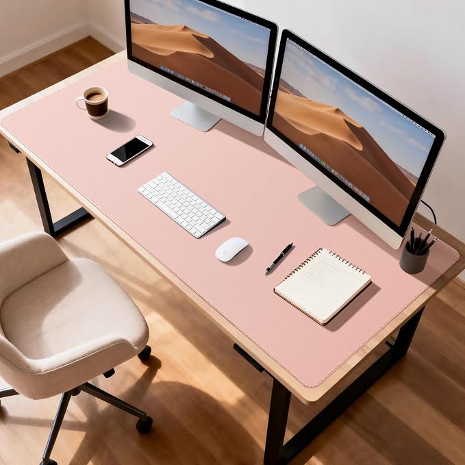 Leather Desk Pad Protector, Office Desk Mat, Large Mouse Pad, Non-Slip PU Leather Desk Blotter, Waterproof Computer Desk Writing Pad for Office and Home (Light Pink, 47.2" x 23.6")