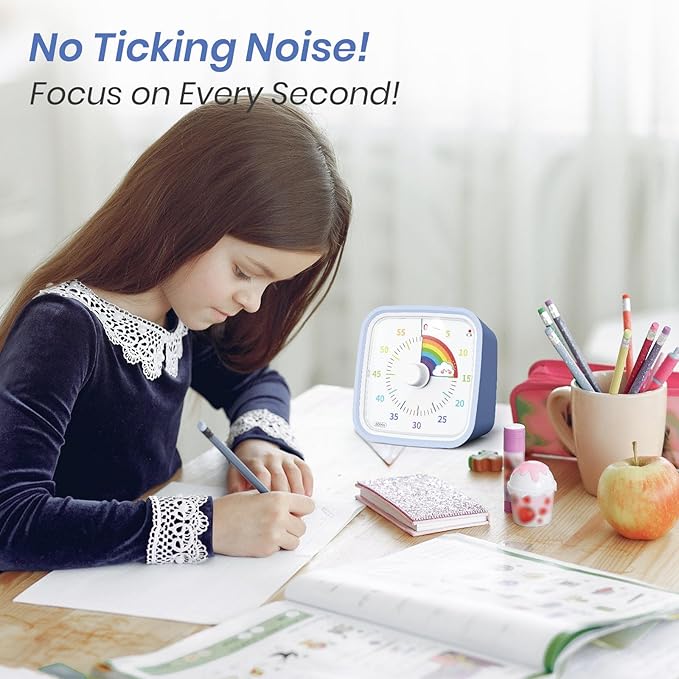 Yunbaoit Visual Timer with Protective Case, Rainbow Disk 60 Minute Countdown Timer for Kids and Adults, Silent Time Management Tool(Light Blue)