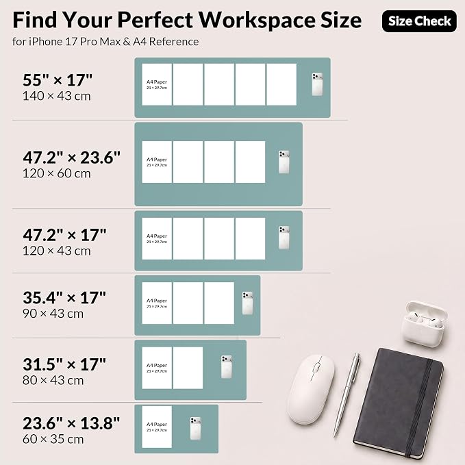 AFIING Leather Desk pad Protector, Light Blue, 35.4" x 17" | Dual-Sided Cork & PU Leather, Non-Slip, Waterproof, Large Mouse Pad for Office, Home & Gaming