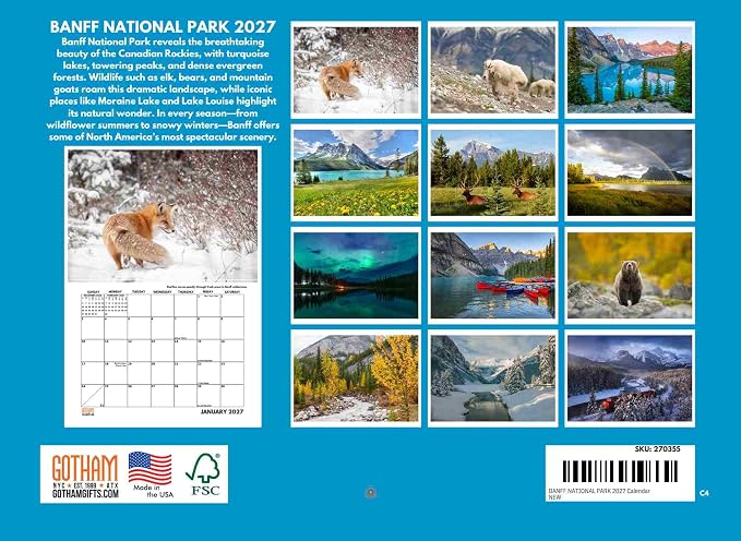 Banff National Park Calendar 2027 Canada Monthly Wall Calender 12 Month | American Made In The USA
