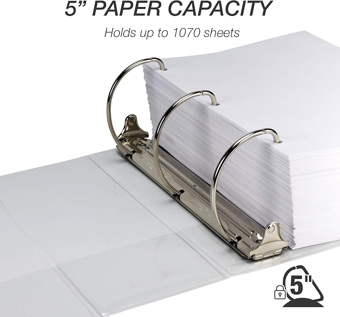 Samsill Durable 5 inch 3 Ring Binder, Locking D Ring 100% Recycled Chipboard, White, Pallet of 192 Binders in 32 Cartons