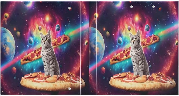 3 Ring Binder Cat Pizza Planets 1.5" Round Ring Binders View Binder with 200 Sheet for Women Men Office Kids School Supplies, 1 Pack