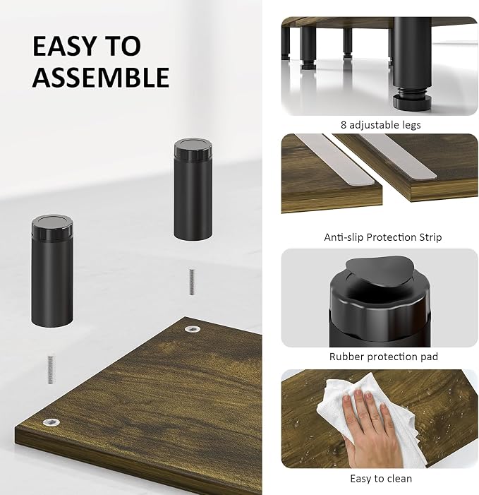 Dual Monitor Stand Riser, Monitor Stand with Adjustable Length and Angle, Wood Monitor Stand for Desk, Monitor Riser for 2 Monitors with Storage Space