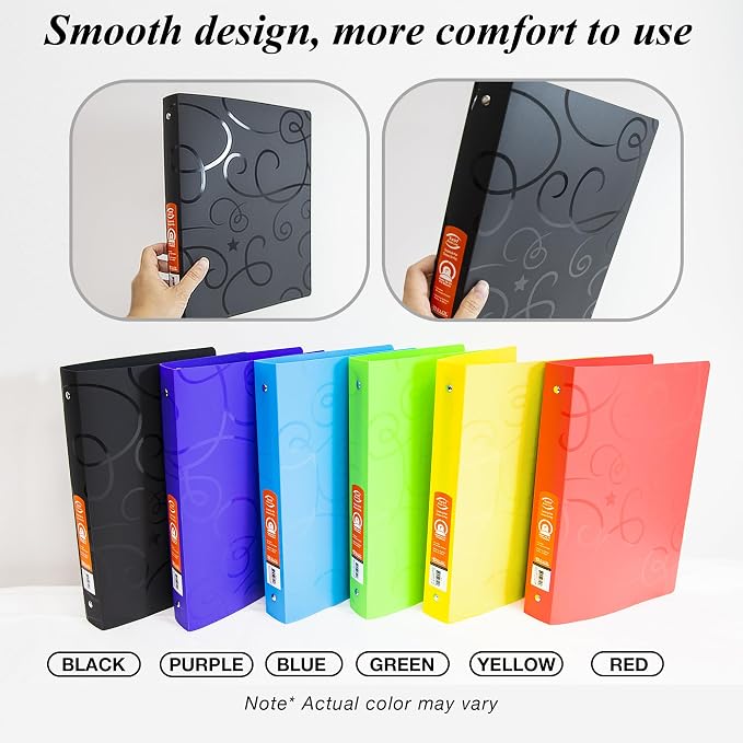 BAZIC Products 1" Swirl Poly 3-Ring Binder, 1 Pocket, 6-Set | round rings, 1 in swirl poly 3-ring binder, 1 inside pocket, holds up to 175 sheets, Durable poly