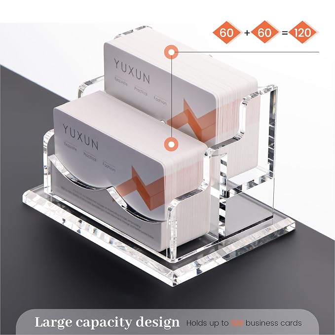 YUXUN Acrylic Business Card Holder for Desk-2 Tier 2 Slots, 3.5"×2" Multiple Business Card Holder Organizer for Women Men, 100+ Business Cards for Office Exhibition Home