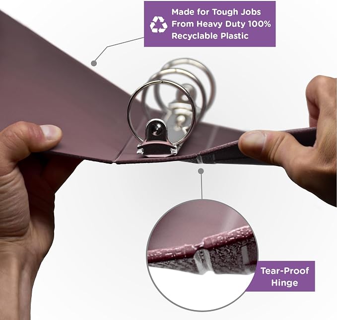 Carstens 2-Inch Heavy Duty 3-Ring Binder - Side Opening, Plum, Durable Plastic, No-Gap Rings, Waterproof Covers, No Pockets, Holds 300 Letter-Sized Sheets, BPA-Free, Made in USA (5823-3R), Case of 16