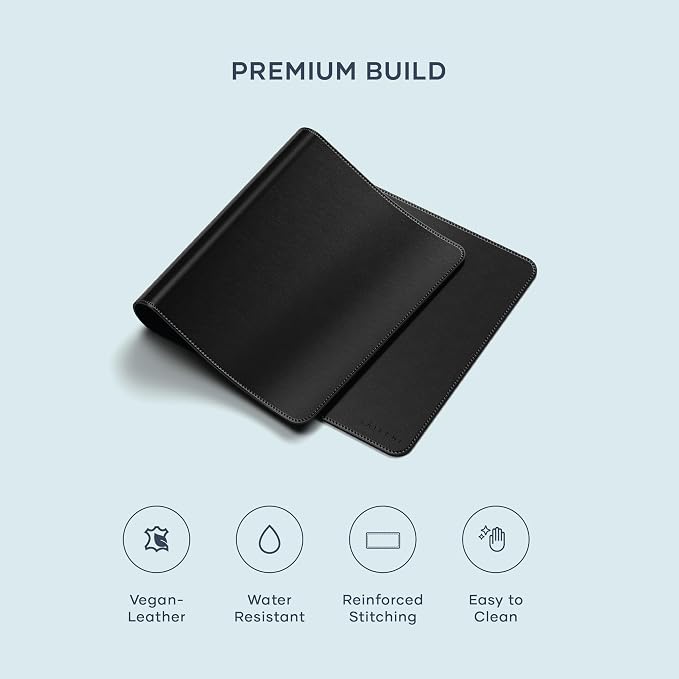 Satechi Vegan-Leather Desk Mat, Scratch and Water Resistant, Black | Large Mouse Pad, Ergonomic, Easy to Clean, 26.8 x 12.4 x 0.1 inches, for Office and Home