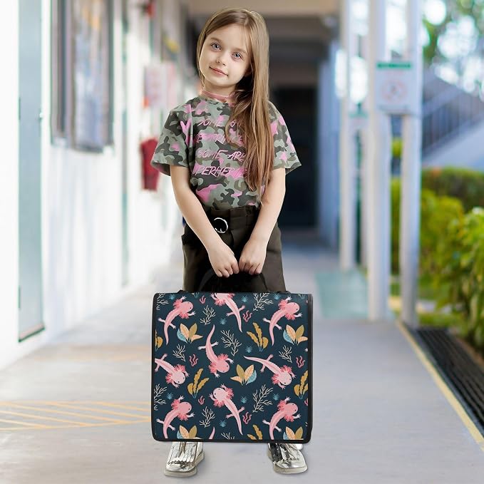 Cute Axolotl Binder Bag 3 Ring Zipper with Handle Shoulder Strap | for School Work Office Organizer Storage Case