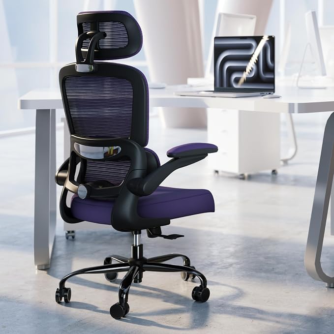 TRALT Office Chair Ergonomic Desk Chair - Gaming Chair with Lumbar Support | 330 LBS Home Office Desk Chairs with Headrest, Reading Chair with Flip-up Armrests, Comfortable Computer Chairs (1, Violet)