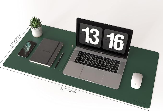 RENMTURE Dual-Sided Mouse Pad, Natural Cork & PU Leather Large Desk Pad for Office and Home Work, Desk Protector Non-Slip, Waterproof, Easy Clean (Dark Green, 36"x17")