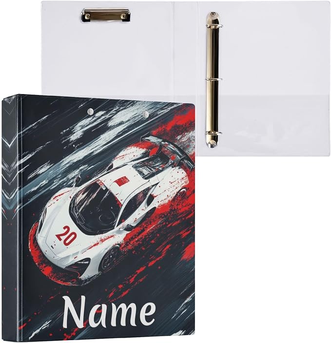 Custom 3 Ring Binder Truck Racing Car 1.5" Round Ring Binders Personalized Name View Binder with 200 Sheet for Kids School Supplies Women Men Office, 1 Pack