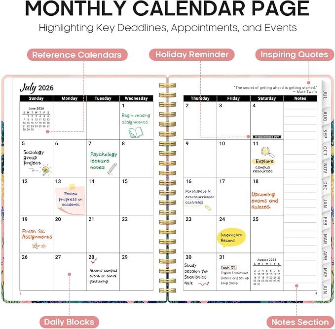 Taja Planner 2026-2027, Jul 2026-Jun 2027 Monthly & Weekly Calendar Planner | 8.5" x 11", Hardcover Academic Calendar, Teacher Student Agenda Book with Tabs, School Office Supplies, Meadow Wanderer