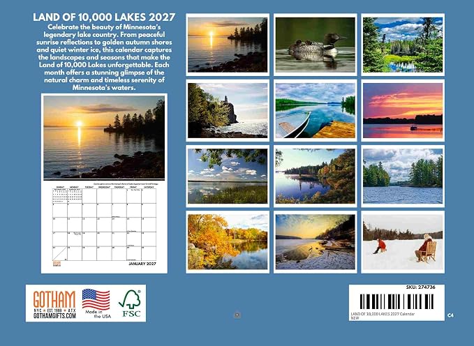 Land Of 10000 Lakes Calendar 2027 Monthly Wall Calender 12 Month