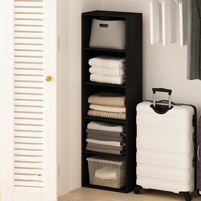 Furinno Reed Closet Organizers and Storage, 5-Tier Closet Organizer, Open Shelf Closet Storage, for Wardrobe, Bedroom, Living Room, Blackwood