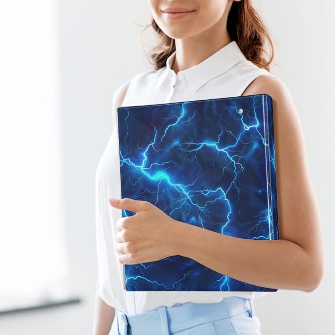Blue Lightning Binder 1.5 Inch Binder with Clipboard&Pockets, Hardcover Binders 3 Ring, Navy Blue Lightning Heavy Duty Large File Folder for Office School Supplies - Holds 200 Sheets