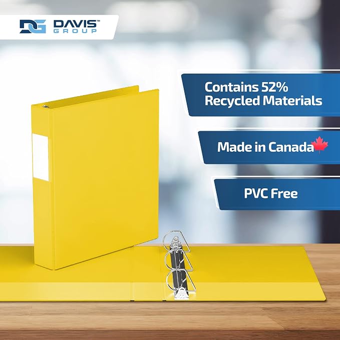 Premium Economy 6-Pack 3-Ring Binders for School or Office, D-Ring Binders, 1.5 Inch, Yellow | Heavy-duty binder, fits 8.5" x 11" paper, yellow, customizable spine, made in Canada, ideal for school or office use