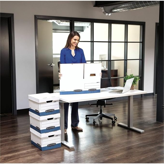 Bankers Box 4-Pack Medium-Duty File Storage Boxes, Letter/Legal, FastFold | Speed through filing with FastFold setup, sturdy stacking, reinforced handles, and dependable document protection.