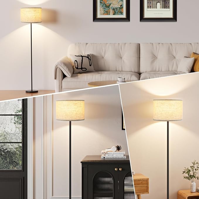 60'' Modern Floor Lamp with Shade, Tall Lamps for Living Room, Bedroom, Office, Dining Room, Beige Shade with Black Pole(Without Bulb)