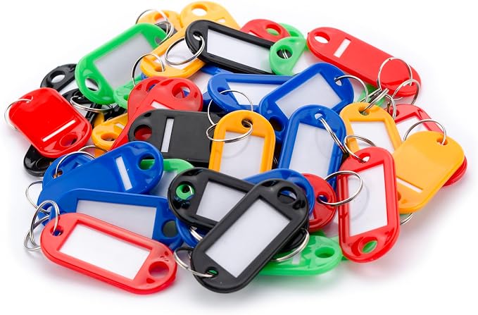 Barska Multi-Purpose Key Tags with Write-On Labels & Ring Holders - 100 Colored Tags